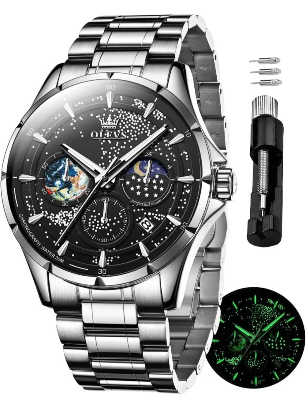 Men's Silver Band Black Dial Luxury Analog Quartz Classic Casual Wrist Watch